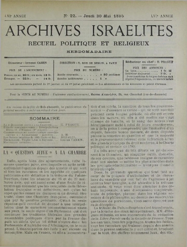Archives israélites de France. Vol.56 N°22 (30 mai 1895)